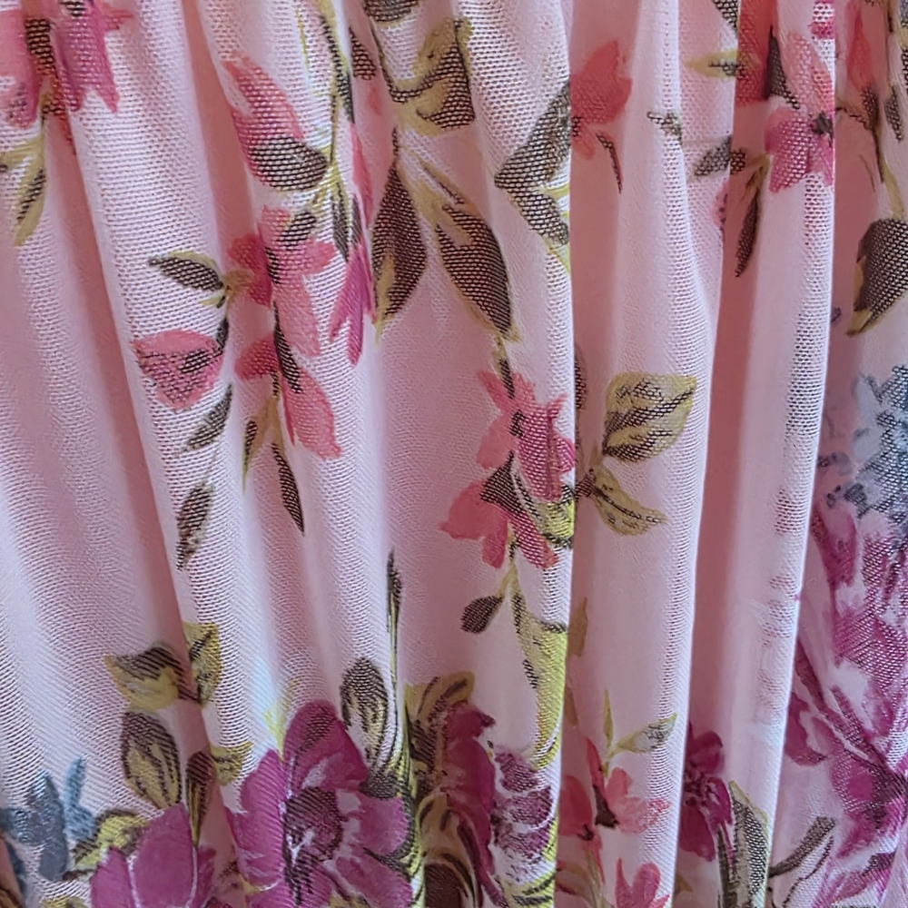 Women's Pink Floral Midi Dress with Long Sheer Sleeves - Picture 4 of 7